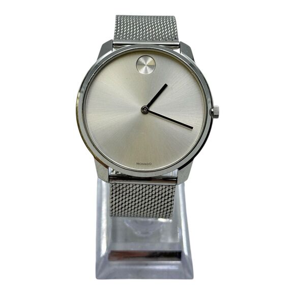 Movado Mens Bold Silver Dial Stainless Steel Quartz Watch - New Battery - Picture 1 of 5